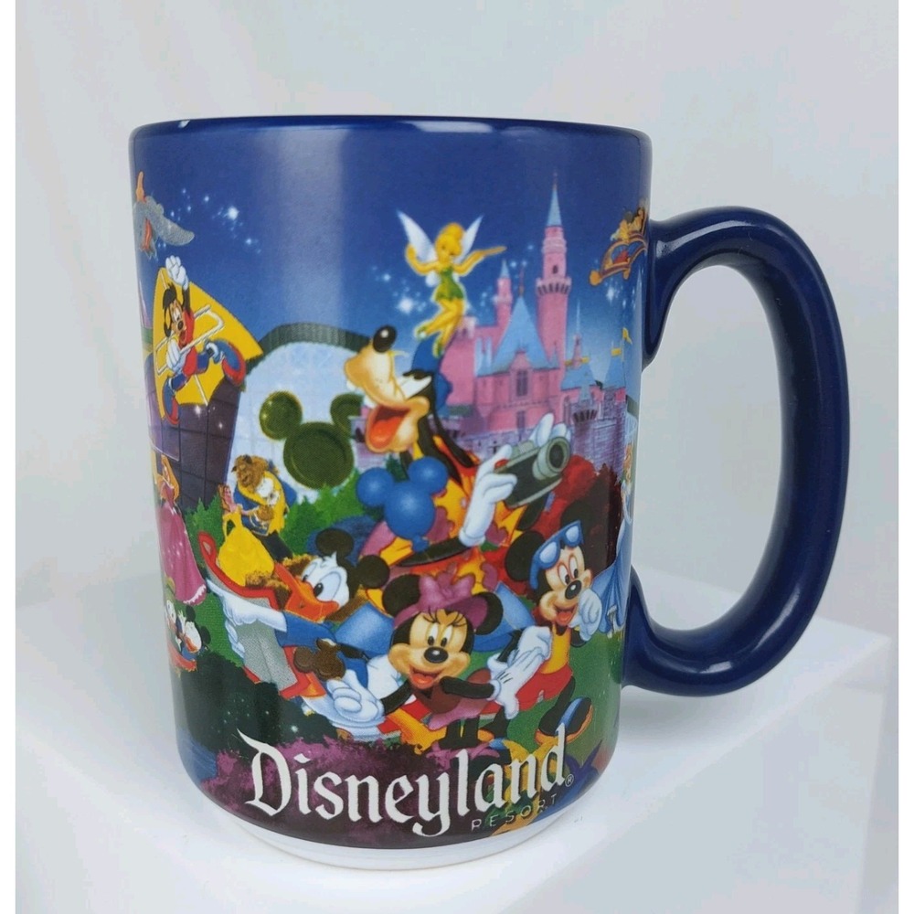 Disney Parks Disneyland Resort Character Collage Dark Blue Coffee Mug Cup *READ